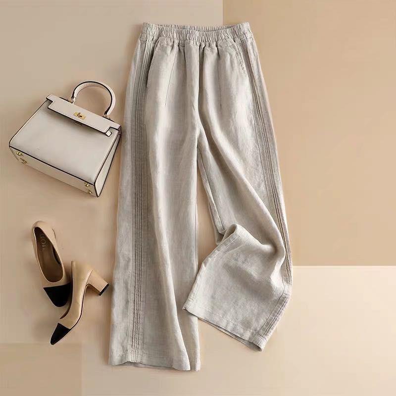 Women's Wide Leg Pants with Pockets, Casual Linen Blend Trousers