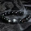 Black Obsidian Beaded Bracelet with Geometric Charm