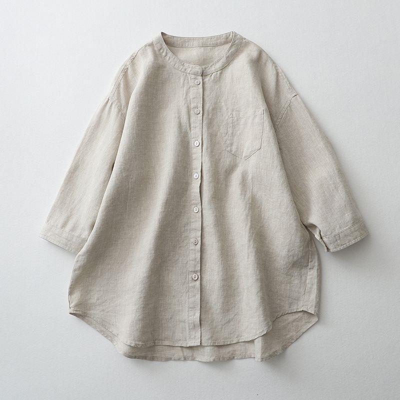 Solid Color Button Three Quarter Sleeve Shirt