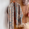 Tibetan Shawl Wrap with Cashew Flower Vine Pattern and Tassels