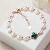 Pearl Four Leaf Clover Bracelet, Floral Chain Jewelry