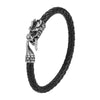 Braided Leather Dragon Bracelet with Silver-Tone Charm