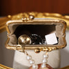 Embroidered Floral Pearl Chain Clutch Bag
