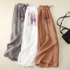 Women's Wide Leg Pants Cotton Linen High Waist Drawstring Floral Print