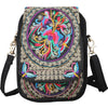 Black canvas crossbody bag with colorful embroidered birds and flowers