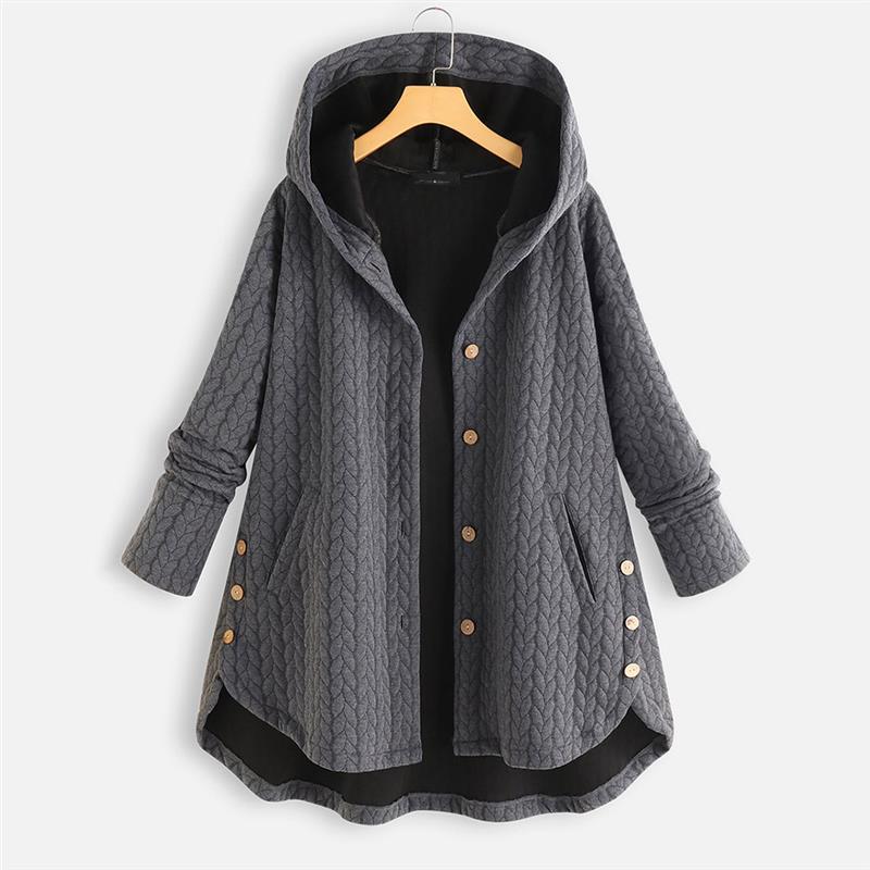 Women's Hooded Coat with Pockets, Long Sleeve Mid-length Jacket