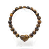 Natural Stone Heart Charm Bracelet, 8mm Beads