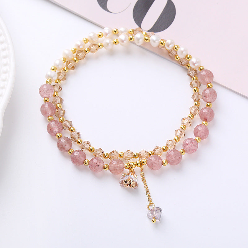 Natural Amethyst Aquamarine Strawberry Quartz Pearl Peace Double Wrap Bracelet