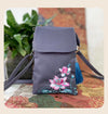 Embroidered Lotus Flower Crossbody Bag, Nylon Shoulder Cellphone Pouch