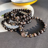 Silver Sheen Obsidian Cat Bracelet with Black Stone Beads