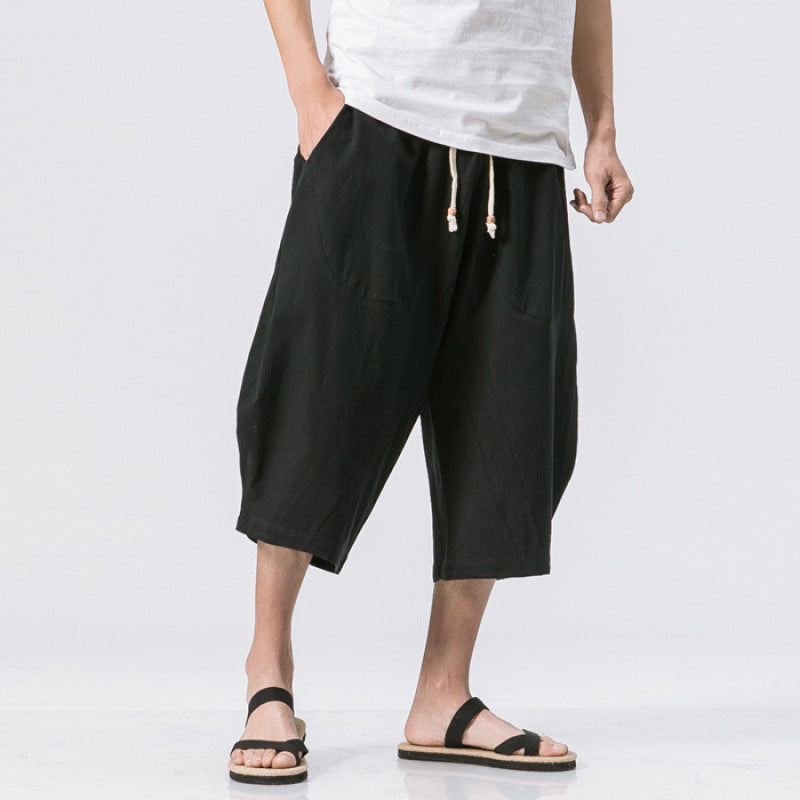 Men's Linen Drawstring Pants, Summer Casual 7/8 Length