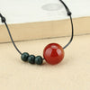 Red Agate Green Aventurine Leather Rope Necklace Pendant