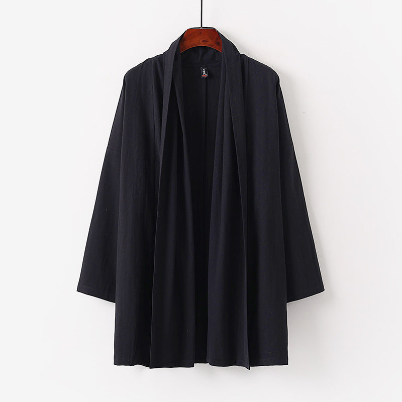 Men's Kimono Long Sleeve Open Front Mid-length Solid Color Spring Fall