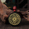 Black Obsidian Pendant Necklace with Buddhist Mantras and Symbols
