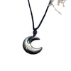 Natural Silver Sheen Obsidian Crescent Moon Pendant Necklace